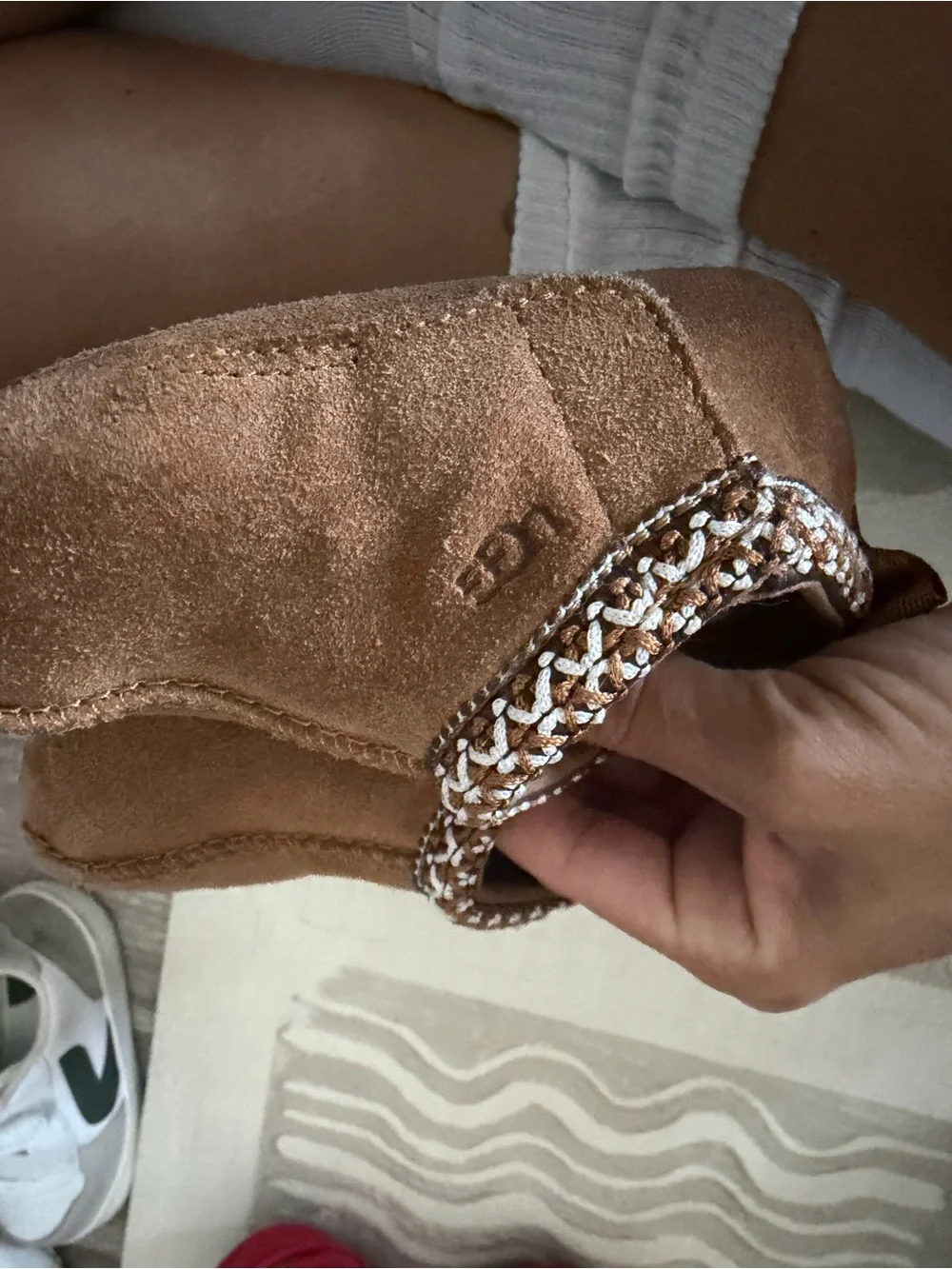 UGG Chestnut Brown Shearling-Lined Kids Slip-On Booties